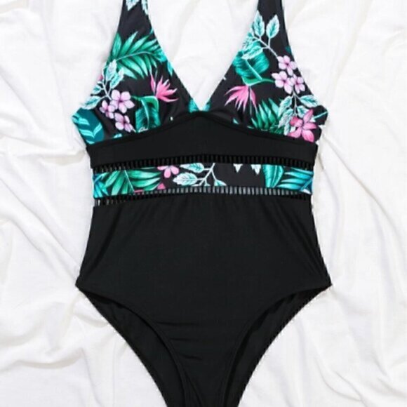 Shein Tropical Print Hollow Out One Piece Swimsuit L - Picture 4 of 7